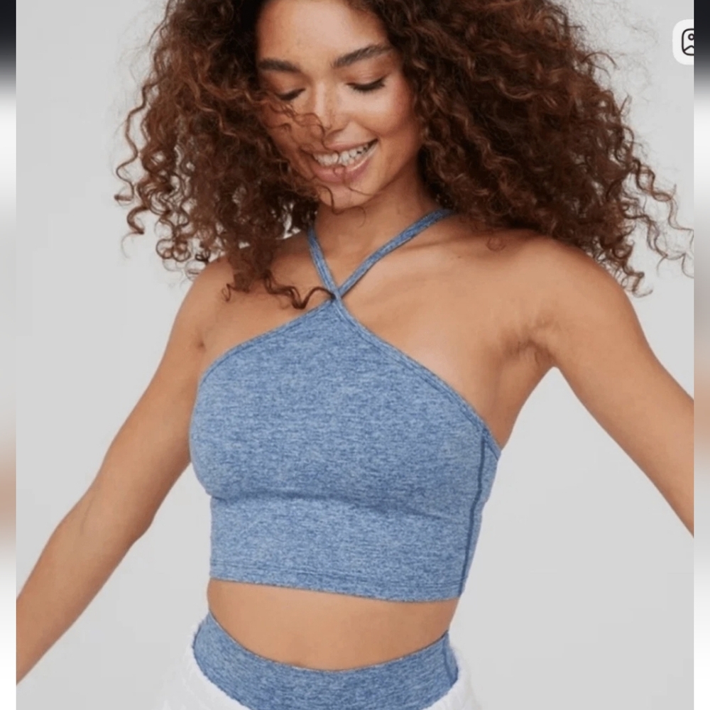 NWOT Marbled Blue OFFLINE By Aerie The Hugger Halter Longline Sports Bra